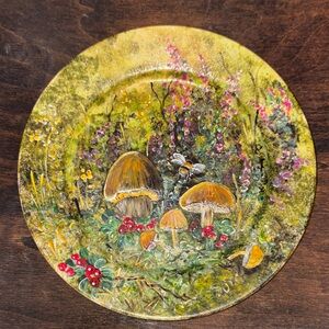 Exquisite Hand Painted Mushroom and Floral Plate